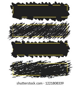 Trendy banners,borders of ink brush strokes,vector set. Black blank headers. Dirty artistic design elements for text. Isolated on white background