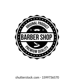Trendy Barber shop logo, label. Barber shop logo with barber razor. Vintage poster. Retro design. Vector template