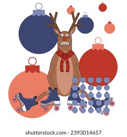 
Trendy Bauhaus Geometric Christmas card cover design. Reindeer on Geometrical shape background. Modern vector illustration can used t-shirt print, web emblem. Winter holiday Bauhaus retro art