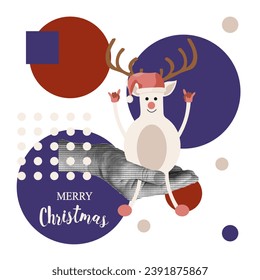 Trendy Bauhaus Geometric Christmas greeting card cover design. XMAS logo with Geometrical shape and Halftone hand. Modern vector illustration can used t-shirt print, web. Bauhaus retro art reindeer.