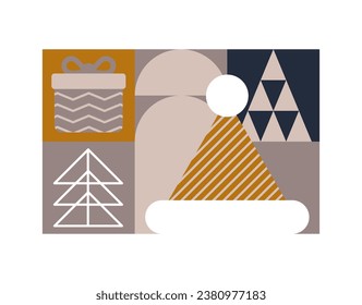 Afiche navideño de moda en bauhaus. Formas de invierno geométricas vectoriales. Elementos de diseño modernos y sencillos. Impresión retro de moda para tarjeta de saludo, diseño web