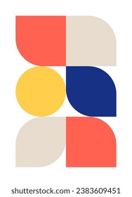 Trendy bauhaus pattern poster. Vector geometric color shapes in blue, beige, yellow and red colors. Simple abstract modern design elements. Fashion retro print for greeting card, web design