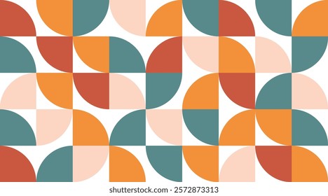 Trendy bauhaus style geometric pattern. Modern colorful background with simple elements. Geometric shapes retro texture concept. Design for print, presentation, minimalist poster. Vector illustration