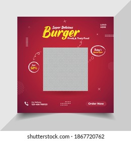 Trendy BBQ chicken burger ,fast food or restaurant social media banner for promotion