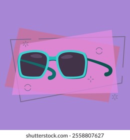 Trendy beach sunglasses. Summer eyewear with blue frame. Vector illustration can be used for topics like vacation, fashion, accessory, tourist