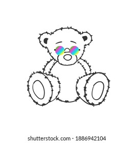 Trendy Bear. Doodle bear. Fashion style illustration. Hand drawn bear with sunglasses. Vector illustration