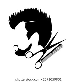 trendy bearded man with scissors and comb in a contemporary design