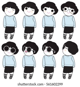 Trendy Beautiful Girls In Chic Pre-Fall Pastel Sweater Outfit Character illustration