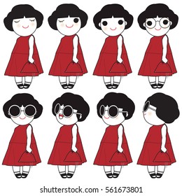 Trendy Beautiful Girls In Chic Pre-Fall Red Dress Character illustration