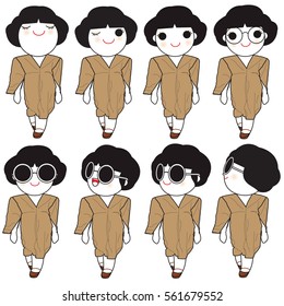 Trendy Beautiful Girls In Chic Pre-Fall Dress Outfit Character illustration