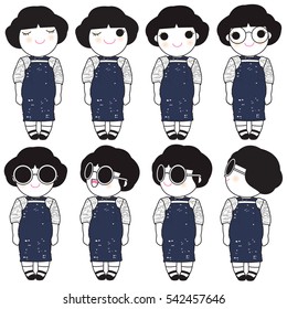 Trendy Beautiful Girls In Chic Spring Dress Character illustration