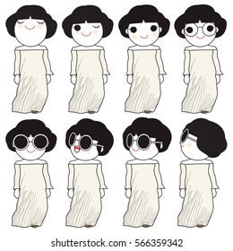 Trendy Beautiful Girls In Chic Spring Party Dress Outfit Character illustration