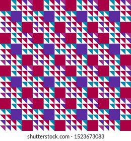 Trendy beautiful Pink, Purple and Blue triangles and squares colorful seamless pattern, vector  illustration. Geometric design