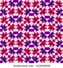 Trendy beautiful Red and Violet triangles and squares seamless pattern, vector  illustration. Geometric design