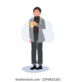 Trendy Beer Drinker concpet. happy Cheerful Man Holding Beer Glass