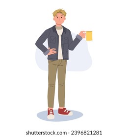 Trendy Beer Drinker concpet. happy Cheerful Man Holding Beer Glass
