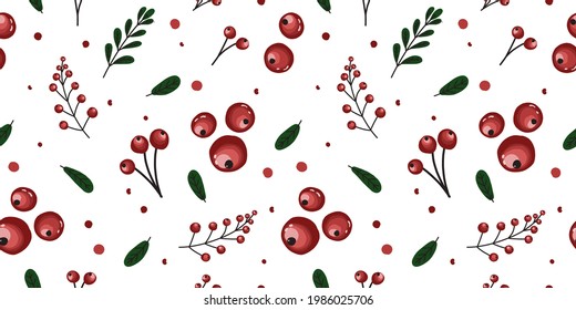 Patrón de bayas a la moda con lingonberries. Arándanos rojos maduros sobre un fondo blanco. Tela de verano brillante y diseño textil. Currandas rojas