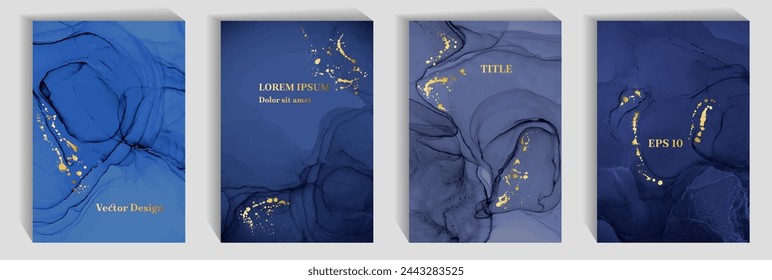 Trendy birthday greeting card patters vector set. Liquid alcohol ink texture, foil spatter. Premium corporate business card backgrounds, banners collection. Sale banner layouts.