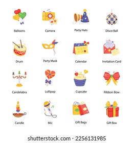 Trendy Birthday Party Flat Icons 


