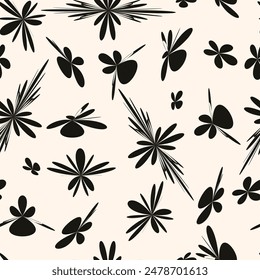 Trendy black floral abstract pattern on white background. Perfect for modern decor, fashion, and wallpapers.