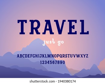 Trendy black font, bold alphabet serif, uppercase Latin letters from A to Z and Arab numbers from 0 to 9 in the style of handmade graphics, vector illustration 10EPS
