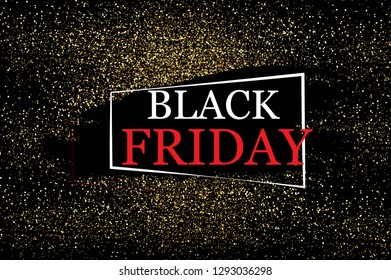 Trendy black friday sale banner isolated on glitter background. Modern black friday gold glitter banner for design template, label, price sticker, placard, card and poster. Vector illustration