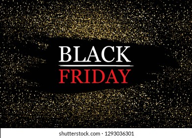 Trendy black friday sale banner isolated on glitter background. Modern black friday gold glitter banner for design template, label, price sticker, placard, card and poster. Vector illustration