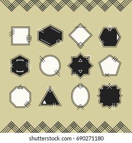 Trendy black and golden empty line blank emblems set on white background