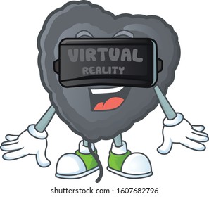 Trendy black love balloon character wearing Virtual reality headset