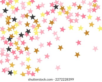 Trendy black pink gold stars random scatter design. Little stardust spangles xmas decoration particles. Celebration stars random backdrop. Sparkle confetti congratulations decor.