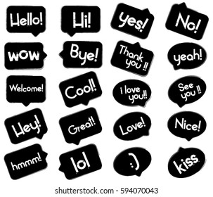 trendy black speech bubbles set with short messages