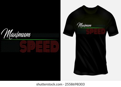 Trendy Black T-Shirt Designs Featuring Maximum Speed Typography in Neon, Retro, and Modern Styles