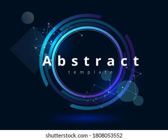 
trendy black vector banner with glowing neon circle in center and glare of light