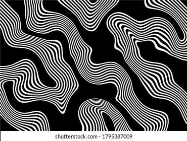 
Trendy black and white abstract background of white swirling parallel lines on a black background. Vector illustration