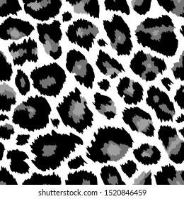 Trendy black and white leopard seamless pattern. Monochrome Hand drawn fashionable wild animal skin texture for fashion print design, fabric, textile, wrap, background, wallpaper. Vector illustration