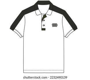 Trendy black and white polo shirt design. Polo flat vector design. Color block shirt.