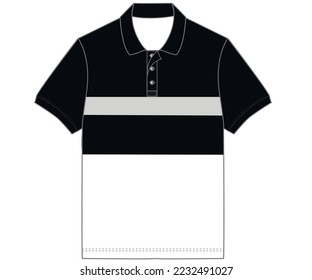 Trendy black and white polo shirt design. Polo flat vector design. Color block shirt.