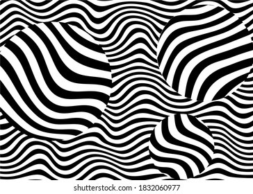 Trendy black and white striped vector background. Geometric art