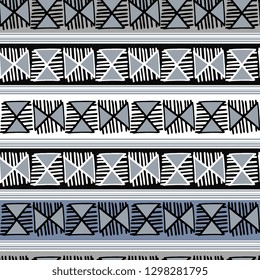 Trendy black and white tribal seamless pattern vector illustration with hand drawn ornament ethnic abstract background ready for fashion textile print african style.