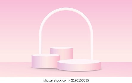 trendy blank sweet pastel pink yellow gradient color product display podium stage with arch 3d illustration vector for putting object