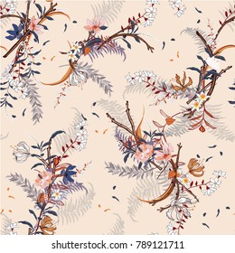 Trendy Blooming Floral pattern in the many kind of flowers. Garden botanical Seamless vector texture For fashion prints. Printing with in hand drawn style on pink background. Trendy Blooming Floral pattern in the many kind of flowers. Garden botanical Seamless vector texture For fashion prints. Printing with in hand drawn style on pink background.