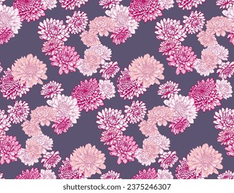 The trendy blossoms flowers peonies, dahlia seamless pattern. Vector hand drawn. Artistic burgundy print. Template for design, fabric, fashion, surface design, wallpaper