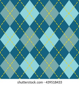 Trendy blue argyle seamless pattern - Modern design in teal, blue, and orange
