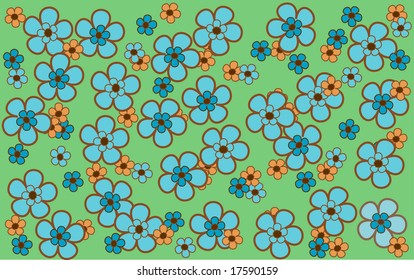 Trendy Blue and Brown Blooms Background