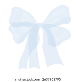 Trendy Blue Coquette ribbon bow Watercolor hand painting soft pastel. Vector Stock Illustration. Isolated on white background. 