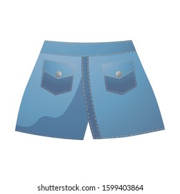 Trendy blue denim shorts back view. Vector illustration in flat cartoon style.