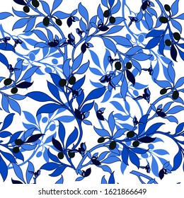 Trendy Blue Floral pattern in the many kind of flowers. Tropical botanical Motifs. Seamless vector texture. Printing with in hand drawn style. Flourish ornamental garden.