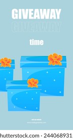 Trendy Blue Gift Giveaway Time Instagram Stories Advertising Vector Design
