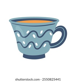 A trendy blue mug that is filled with vibrant orange liquid, perfect for cozy moments and relaxing coffee breaks