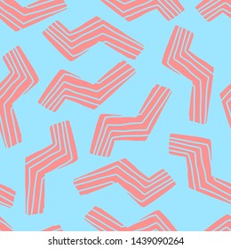 Trendy blue and pink seamless pattern with doodle striped zigzag elements. Abstract bright fashion vector texture with hand drawn shapes for textile, wrapping paper, surface, background, wallpaper